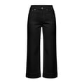 thumbnail image 6 of HongQid Women's High Waist Wide Leg Jeans – Casual Rolled Cuff Cropped Denim Pants, Vintage Washed Straight Leg Jeans for Summer,Black XL, 6 of 7