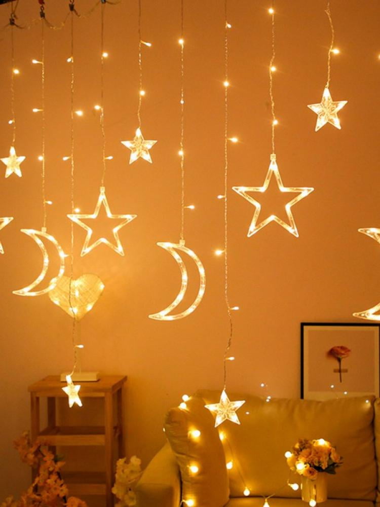 Details about   138LED Curtain LED String Fairy Light Star Moon Lamp Wedding Garden Party Decor 