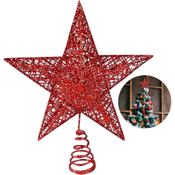 Christmas Tree Star Topper, Metal Xmas Tree Topper Star Christmas Decoration Glittered Tree-top Star for Festive Christmas Decor Holiday Ornament or Home Decor