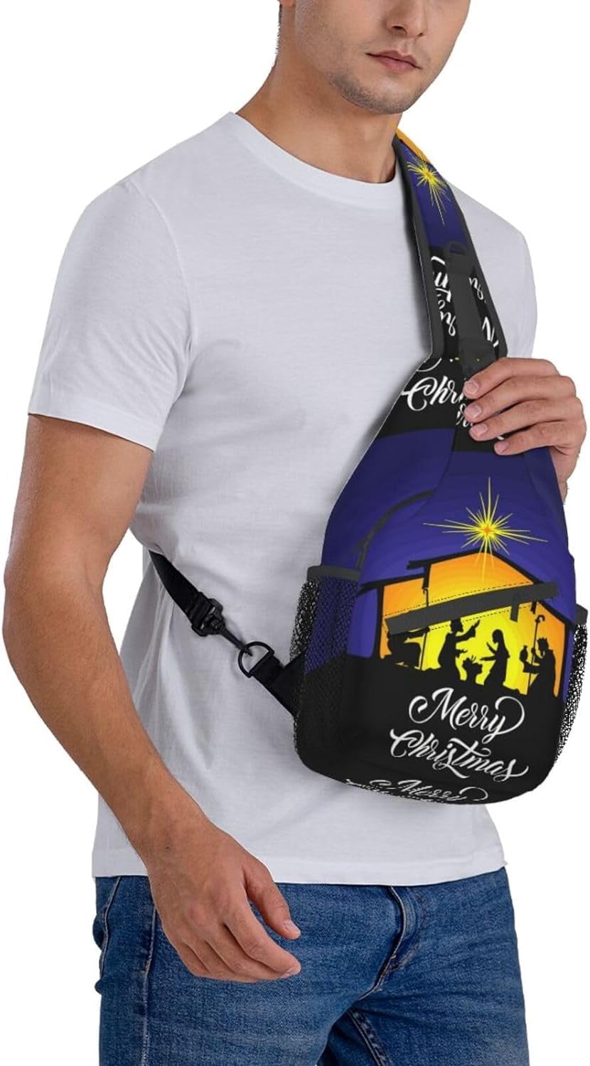 Merry Christmas Nativity Jesus Holy Night Sling Bag Crossbody Hiking Travel Chest Bags Backpack Shoulder Daypack for Women Men