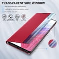 thumbnail image 3 of Phone Case for Samsung Galaxy A53 5G Case, Smart Clear View Window Luxury Slim Mirror for Galaxy A53 Case with Kickstand, Leather Hard PC Flip Shockproof Protective Cover Samsung A53 Case, Red, 3 of 14