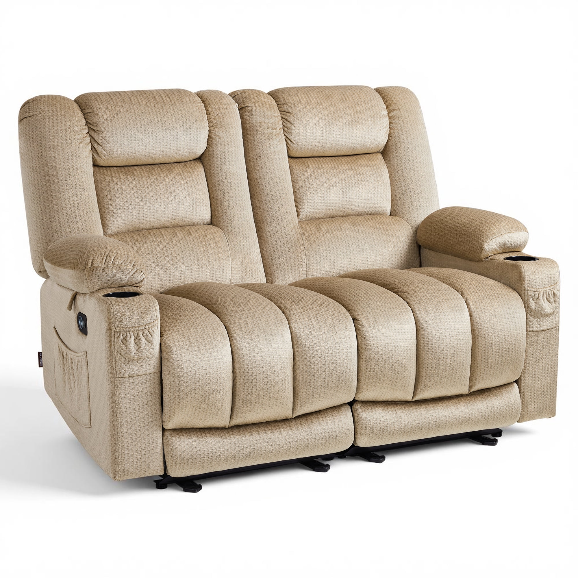 MCombo 55.9" Power Loveseat Recliner Sofa with Heat and Massage for Living Room, Home, Fabric(Midium Beige)