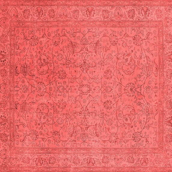 Ahgly Company Machine Washable Indoor Square Oriental Red Industrial Area Rugs, 8' Square