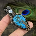 thumbnail image 2 of Natural Tibetan Turquoise Gemstone Copper Wire Wrap Gift Pendant 3.07", 2 of 5
