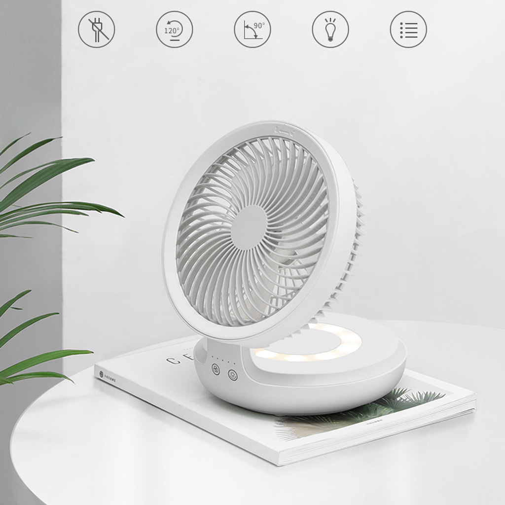 ZUARFY 4000mAh USB Rechargeable Air Circulation Fan 120 Degree Oscillation 4 Speed Foldable Fan With LED Light for outdoor Home