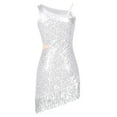 thumbnail image 4 of iEFiEL Womens Salsa Latin Dance Dress Sequins Fringes Asymmetric Shoulder Ballroom Dancewear, 4 of 7