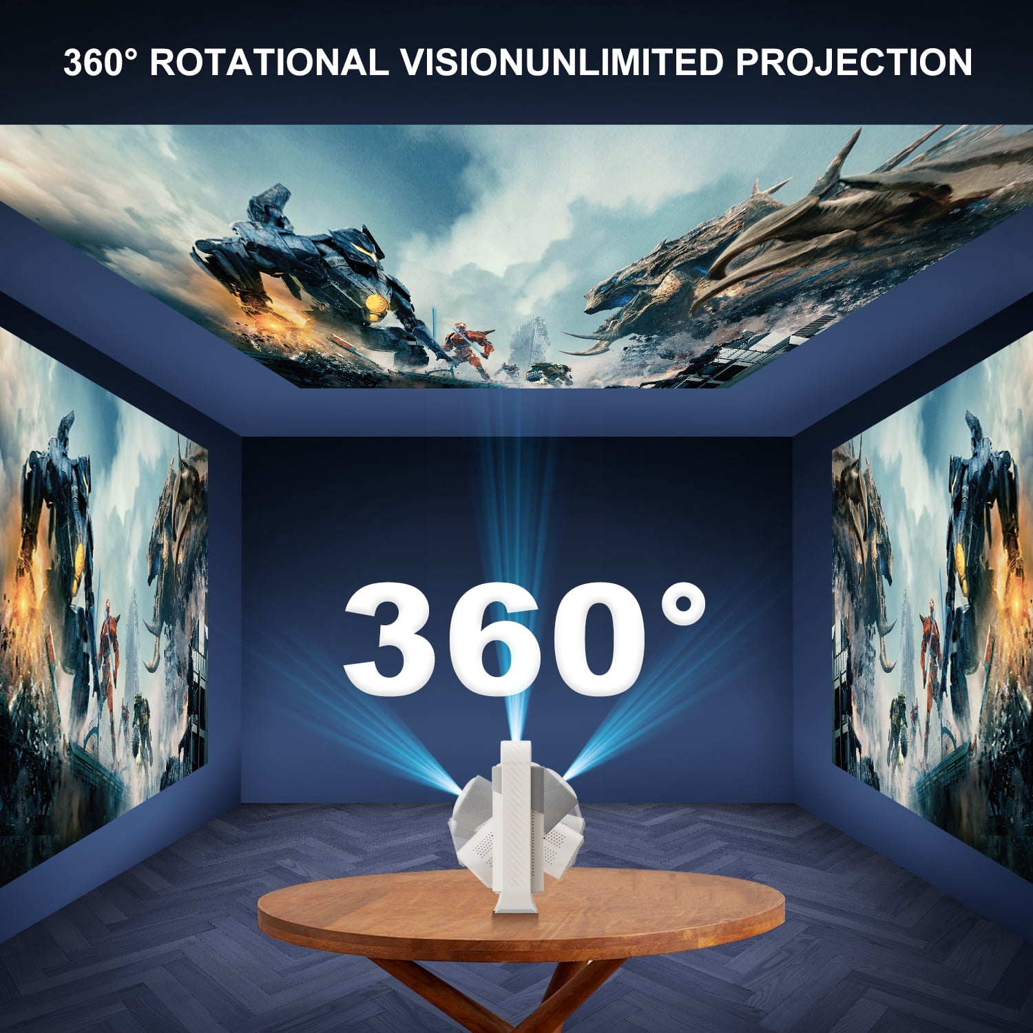 [1200ANSI&Auto Focus] Salange 1080P Full HD Portable Projector with 4K Support, WiFi 6 & Bluetooth 5.4,Built-in Ambient Lighting with Dolby Vision for Home Theater Movies