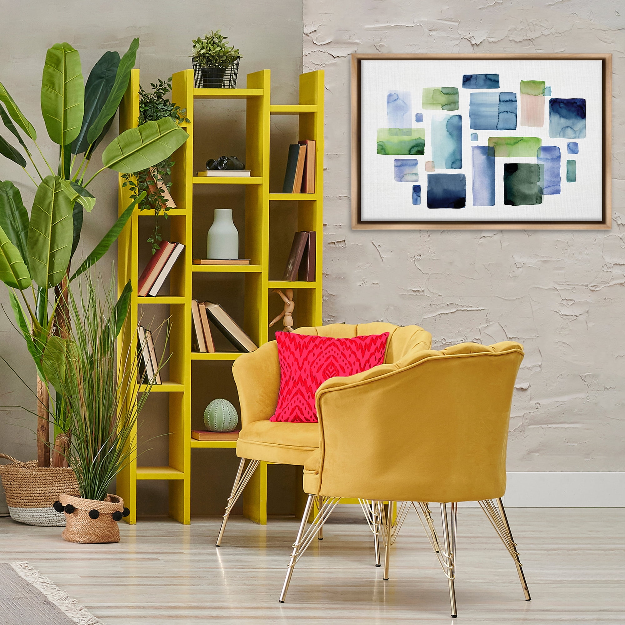 Stupell Industries Asymmetrical Watercolor Shapes Abstract Painting Brown Floater Framed Canvas Art Print Wall Art, 31 x 21