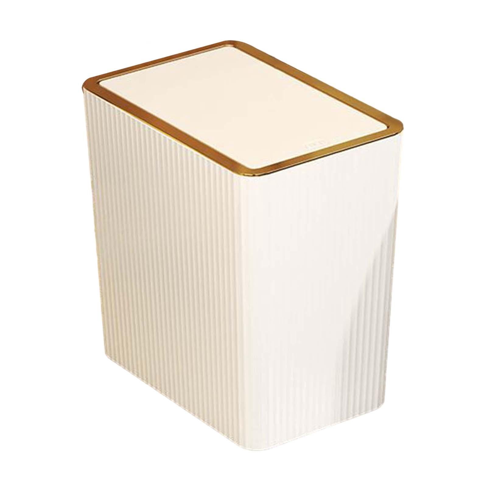 Kitchen Wastebasket with Press Type Lid Narrow Garbage Can, Paper Basket Organizer, Bathroom Trash Can with Lids for Study 12L White
