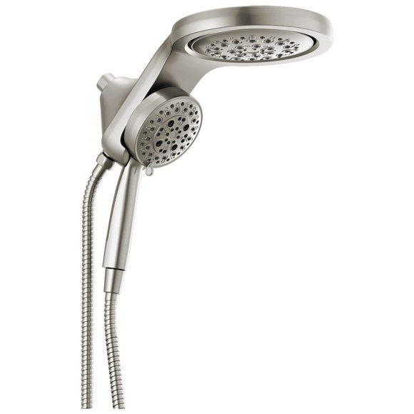 Delta Faucet HydroRain 5-Spray H2Okinetic Dual Shower Head with Handheld Spray, Brushed Nickel Shower Head with Hose, Ha
