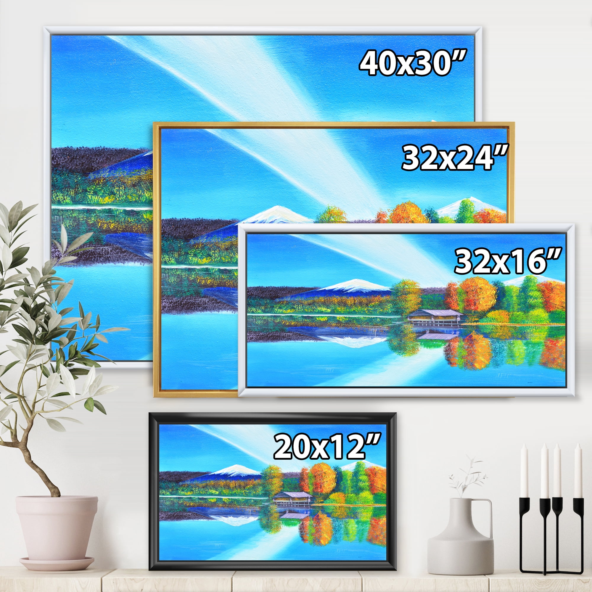 Designart 'Reflection Of Mountain and Sky On The Lake Water' Nautical & Coastal Framed Canvas Wall Art Print