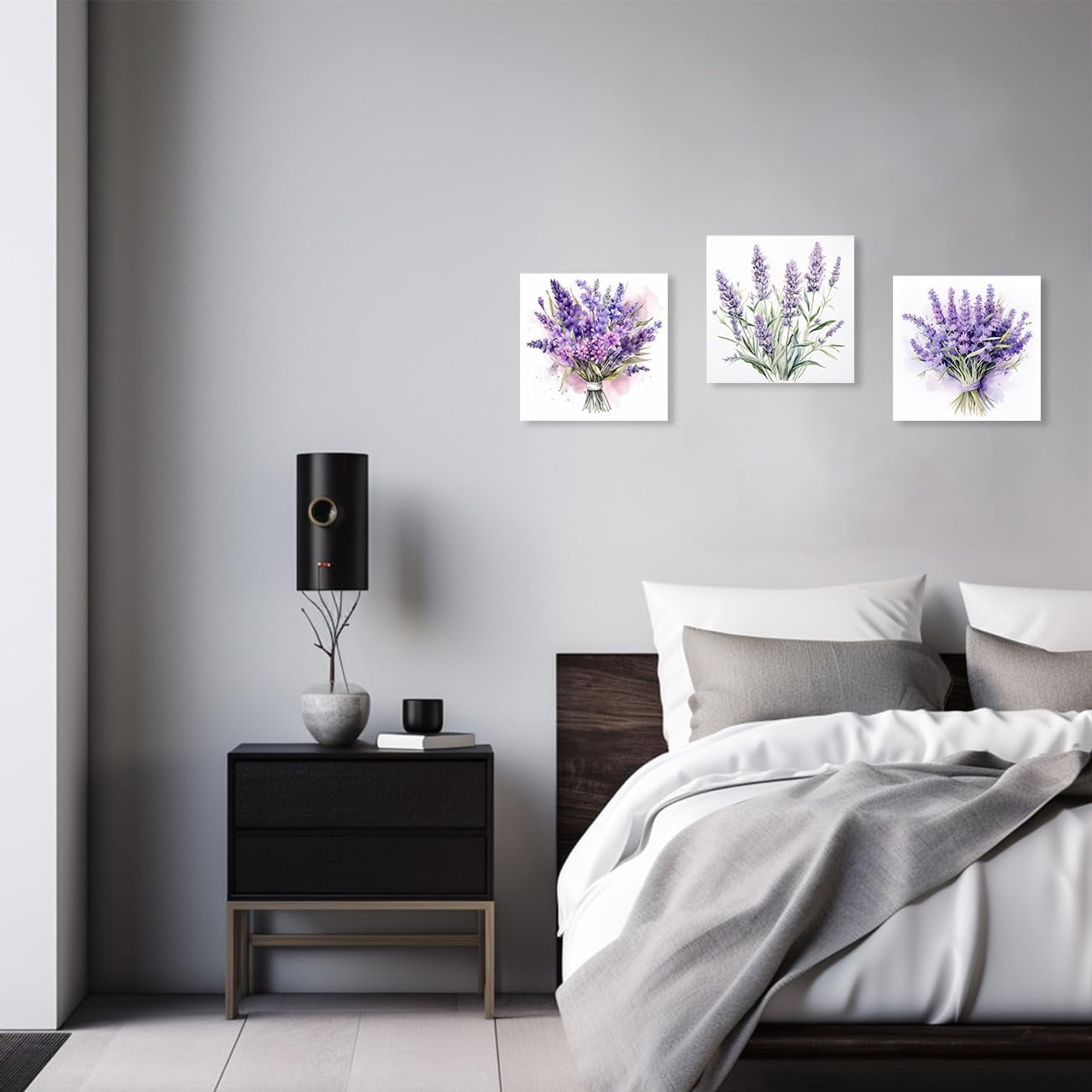 Lavender Canvas Wall Art 3 Pieces Rustic Purple Flowers Country Floral Painting Prints for Bathroom Bedroom Living Room Decor Framed (Lavender,12.00" x 12.00" x3Pcs)