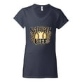 thumbnail image 3 of Softball Life Animal Print Girl Sports Women's Standard V-Neck Tee, Navy, X-Large, 3 of 5