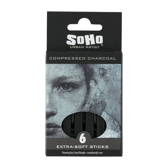 SoHo Urban Artist Compressed Charcoal  - Drawing Charcoal for Artists, Students, Blending, Live Figure Drawing, & More! - [Black - 6 Pack]