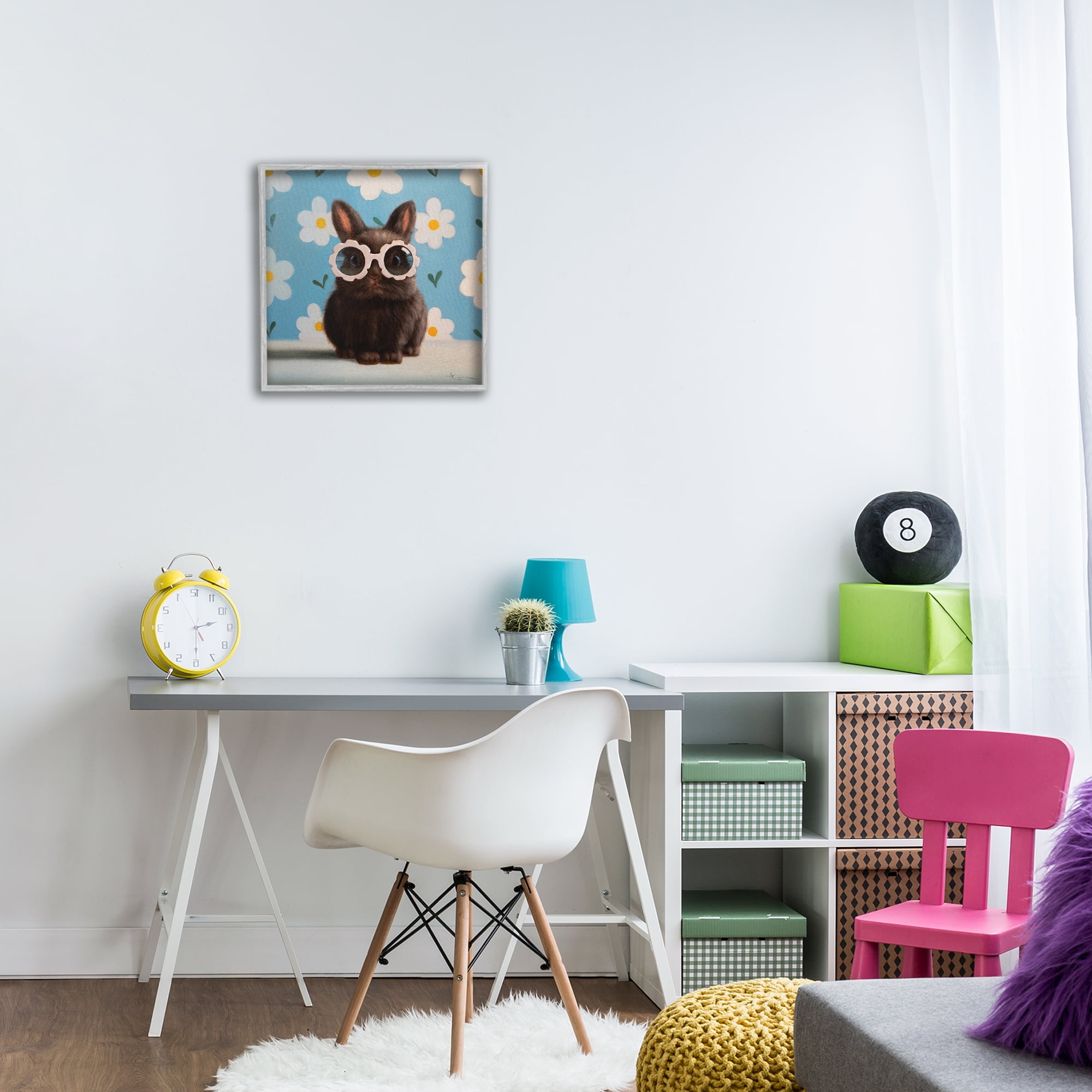 Flower Child Bunny Gray Framed Giclee Art, design by Lucia Heffernan