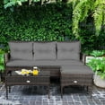thumbnail image 4 of Gymax 3PCS Patio Rattan Sectional Conversation Furniture Set w/ Grey Cushions, 4 of 7