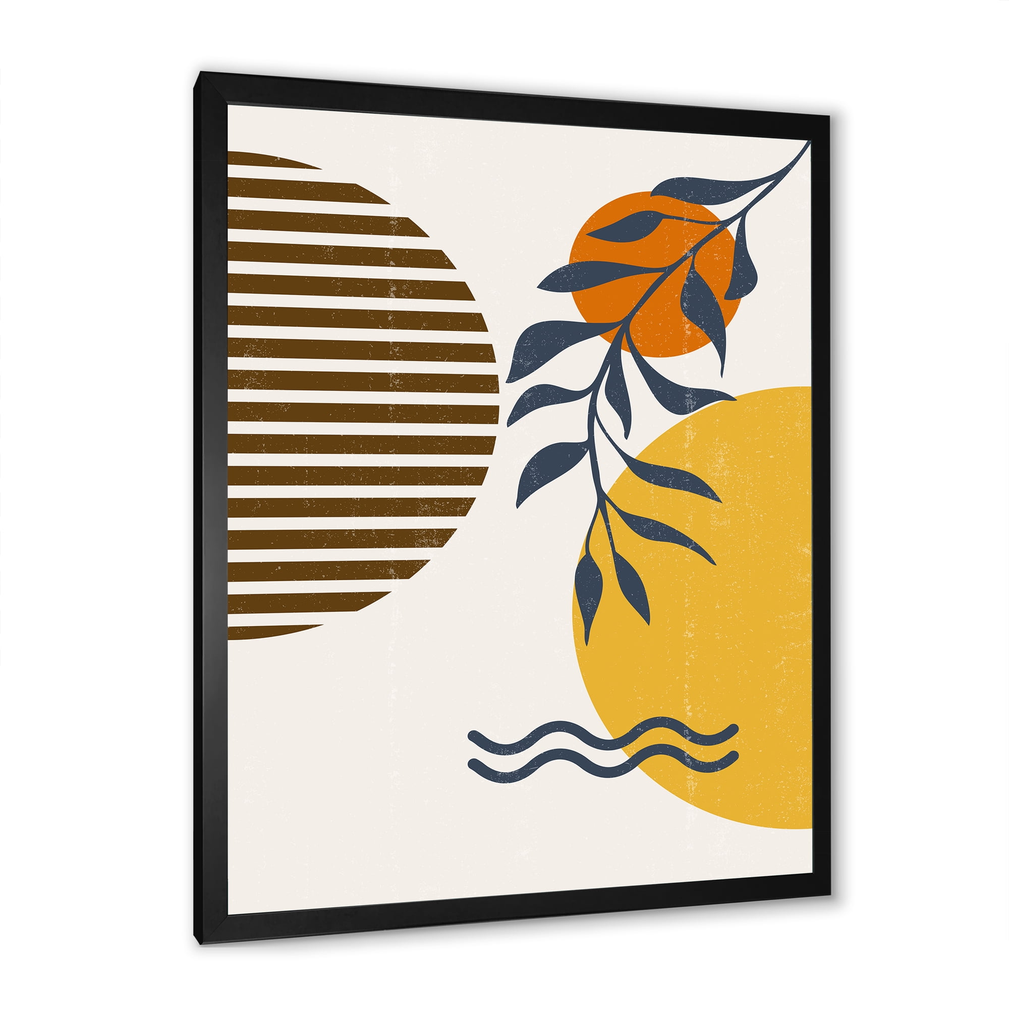 Designart 'Abstract Shapes With Botanical Minimalist Leaf I' Modern Framed Art Print