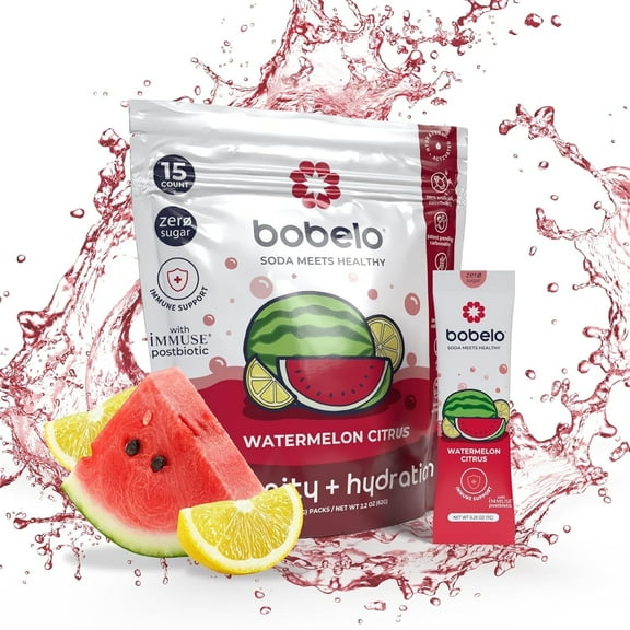 Bobelo Watermelon Citrus Electrolyte Powder Drink Mix, Gluten-Free, Caffeine-Free, 15 Ct, 0.25 oz