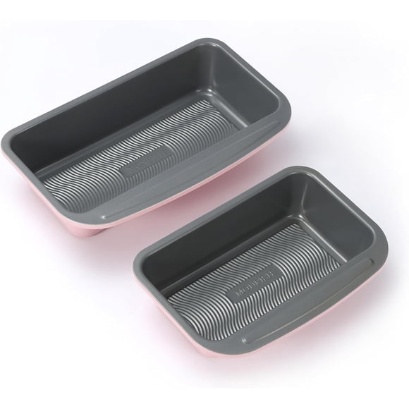 Monfish 2pcs Bread Loaf Pans for Home Baking, Carbon Steel loaf Tin, Gray Non-Stick Coating Pink Bread Pan Mold