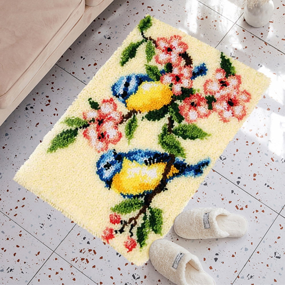 Latch hook rug kit,latch hook cushion kits,Brids And Flower Latch Hook Rug Kit for Adults Crocheting Carpet Rug Yarn Sofa Cushion Mat Tapestry DIY Carpet Arts Crafts 50×38cm/20*15in