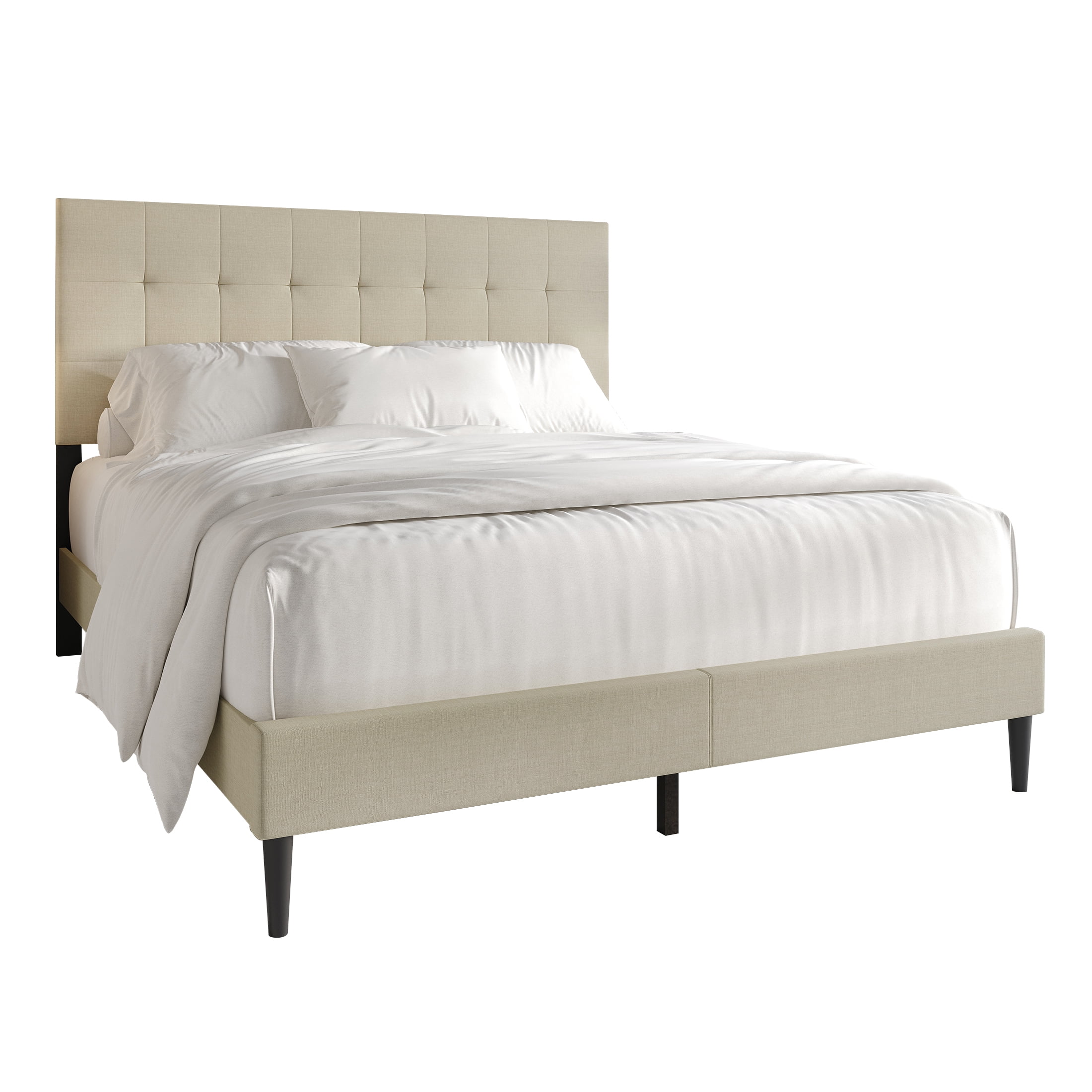 Castle Place Classic Linen Upholstered Full Platform Bed, Beige