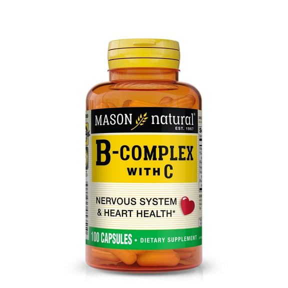 Mason Natural Vitamin B-Complex with Vitamin C, Healthy Heart and Nervous System, 100 Capsules
