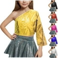 thumbnail image 5 of Zwiiyzr 2025 Girls One-Shoulder Sequins Dance Vest Long Sleeve Sparkle Crop Tops Performance Oufits for Kids 3-16 Years Black, 5 of 5