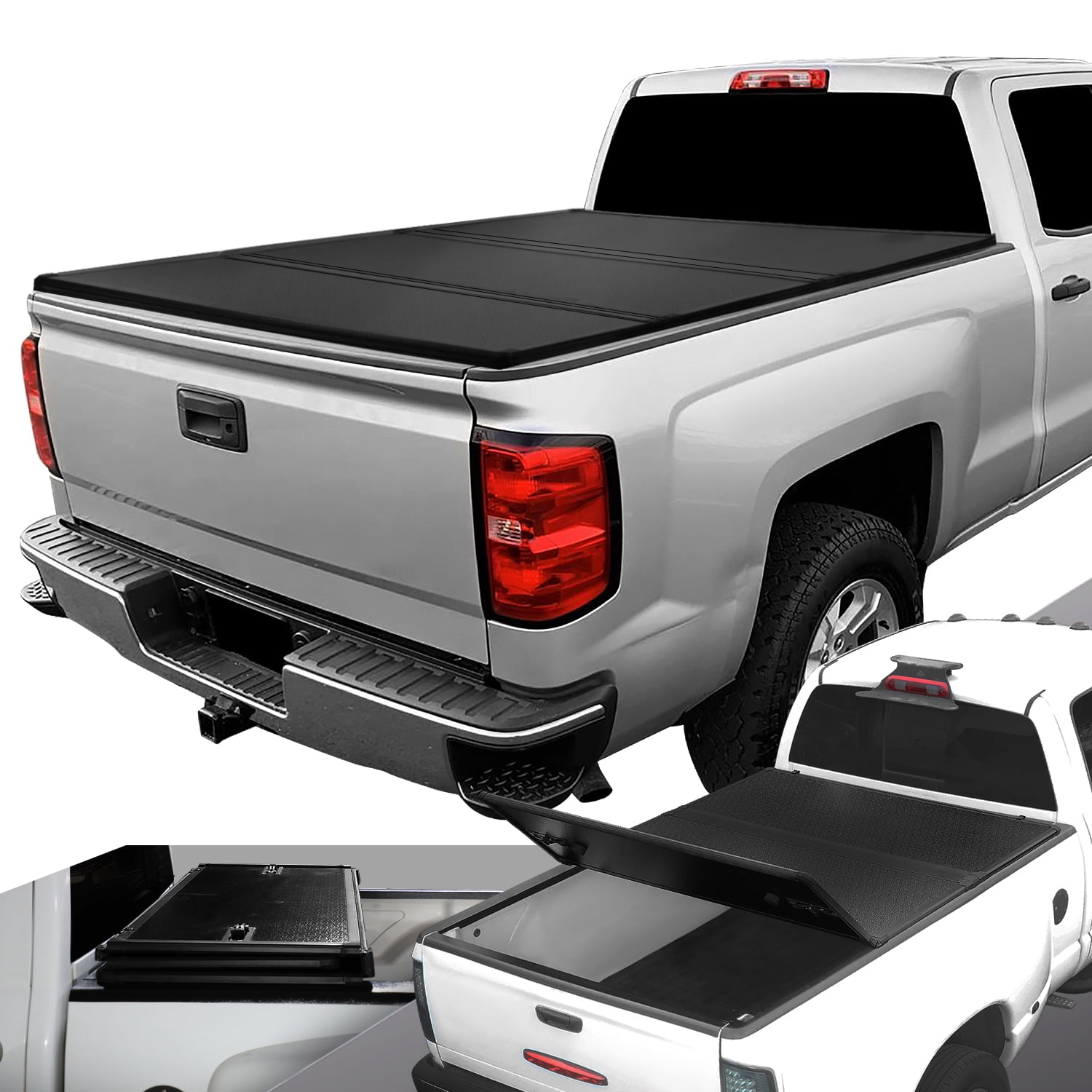 DNA Motoring Hard Solid Tri-Fold Tonneau Cover for 2014-2018 Silverado Sierra 8' Bed Truck