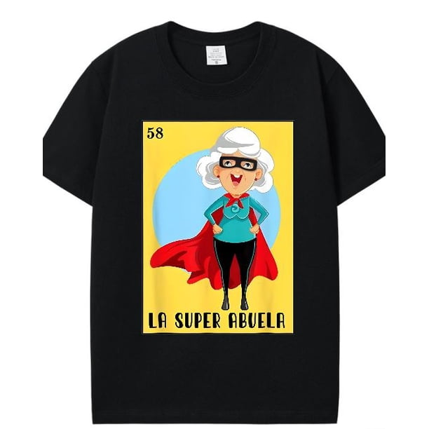 Graphic Tee Season La Super Abuela Funny Bingo Black T-Shirt For Men – Spanish-Mexican Gift Idea, Perfect For Grandmother Appreciation And Family Celebrations