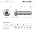 thumbnail image 2 of Tornillos de cabeza de botón de 1/4-20 x 1"" Tornillos de acero inoxidable 18-8 (304) Acabado brillante Rosca completa Allen Hex Drive 25 PCS, 2 of 5