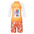 thumbnail image 1 of YONGHS Kids Boys Two Pieces Bathing Suit Quick Dry Rash Guard Swim Shirt with Boxer Shorts Set Orange 9-10, 1 of 7