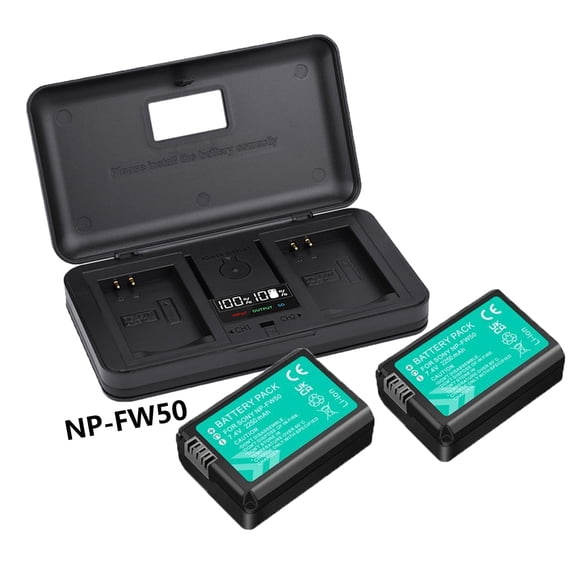 NP-FW50 2 Pack 7.4V 2250mAh Battery with LCD Multi-Functional Battery Charger Case for Sony A6000, A6500, A6300, ZV-E10 A7II, A7RII, A7SII, A7S, A7S2, A7R, A7R2, A5100, RX10