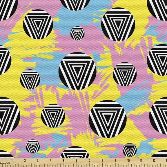 Abstract Fabric by the Yard, Intertwined Triangles Scratches Colorful Arrangement Illustration, Decorative Upholstery Fabric for Chairs & Home Accents, Sky Blue Yellow by Ambesonne
