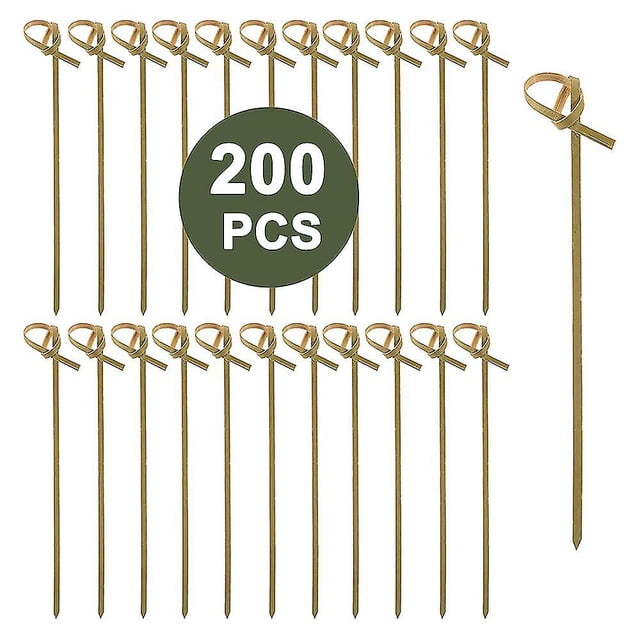Palillos de cóctel de bambú, palillos de comida, palillos de dientes, palillos de cóctel, 200 Uds., elegantes para bebidas con brochetas de nudo en bucle para fiestas y aperitivos