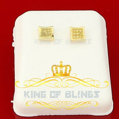 King of Bling's 0.05ct Diamond 925 Sterling Silver Yellow Stud Women's/ Men's Square Earrings