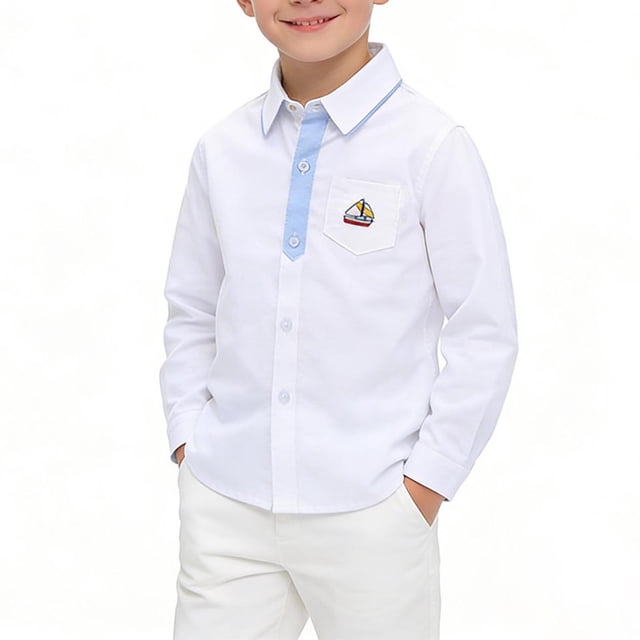 Odeerbi Camisa de Vestido de Algodón de Chicos y Niñas Lindas Camisas de Uniforme Escolar de Manga Larga Bordadas Con Bolsillo