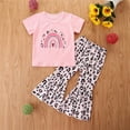thumbnail image 2 of Cotton Kids Baby Girl Clothes Set Rainbow Print Short Sleeve T Shirt Long Flare Pants Summer Outfits 2pcs, Size 1 Years-6 Years, 2 of 7