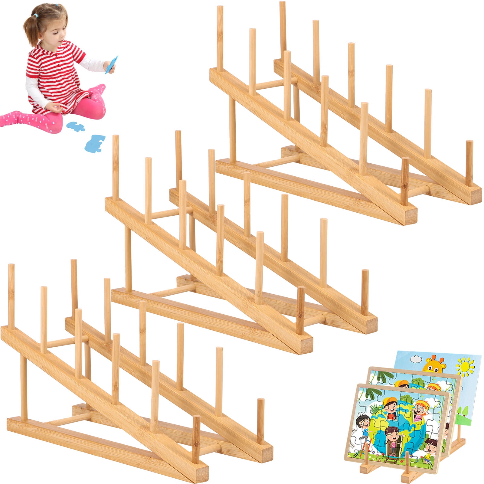Pcapzz 3Pcs Wooden Puzzle Storage Rack Jigsaw Puzzle Holder Rack for Puzzle Easel Board Wood Puzzle Display Stand 11.8×4.5×7.4 In Puzzle Rack Organizer for Craft Collection Lover