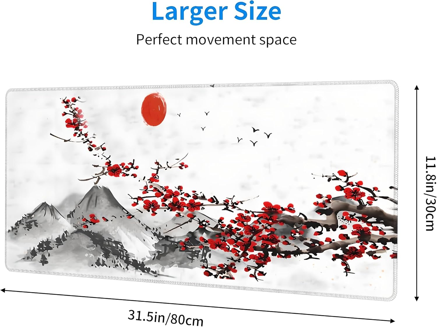 Japanese Gaming Mouse Pad - Large Desk Mat, Non-Slip Rubber Base with Stitched Edges, Ideal for Gaming, Office, Home Work, 31.5x11.8 Inch