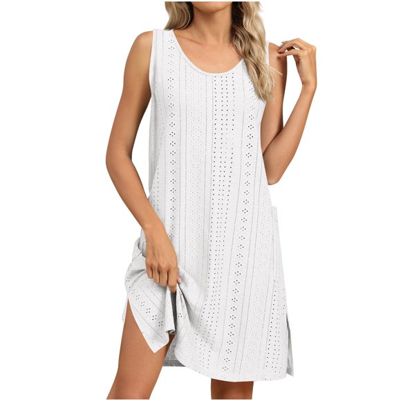 Robe Débardeur Décontractée Sans Manches pour Femmes Coupe Ample Mini Robes d'Été Couverture de Plage Robe d'Été avec Poches