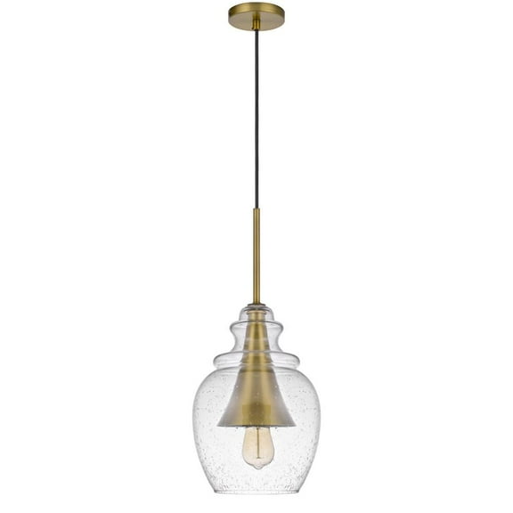 Cal Lighting Girona 1-Light Metal & Glass Pendant in Antique Brass/Clear