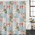 thumbnail image 3 of Green Blue Pink Botanical Waterproof Fabric Shower Curtain,Spring Floral Vintage Waterproof Fabric Shower Curtain for Bathroom Curtains Bathtubs Hotel Shower Curtains with 12 Hooks Long 72x78in, 3 of 8