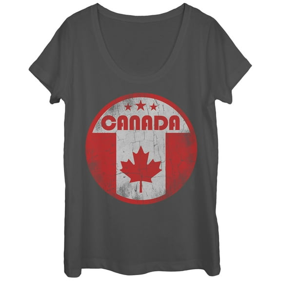 Women's Lost Gods Canada Flag Circle  Scoop Neck Charcoal Medium