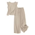 thumbnail image 5 of HAYIMI Womens Plus Size Outfits Sets 2 Pieces Elegant Casual Fly Sleeve Shirts Tops And Trousers Lightweight Comfortable Everyday For Warm Weather Modern Relaxed Fit Solid Color Classic Clothing Sets, 5 of 7