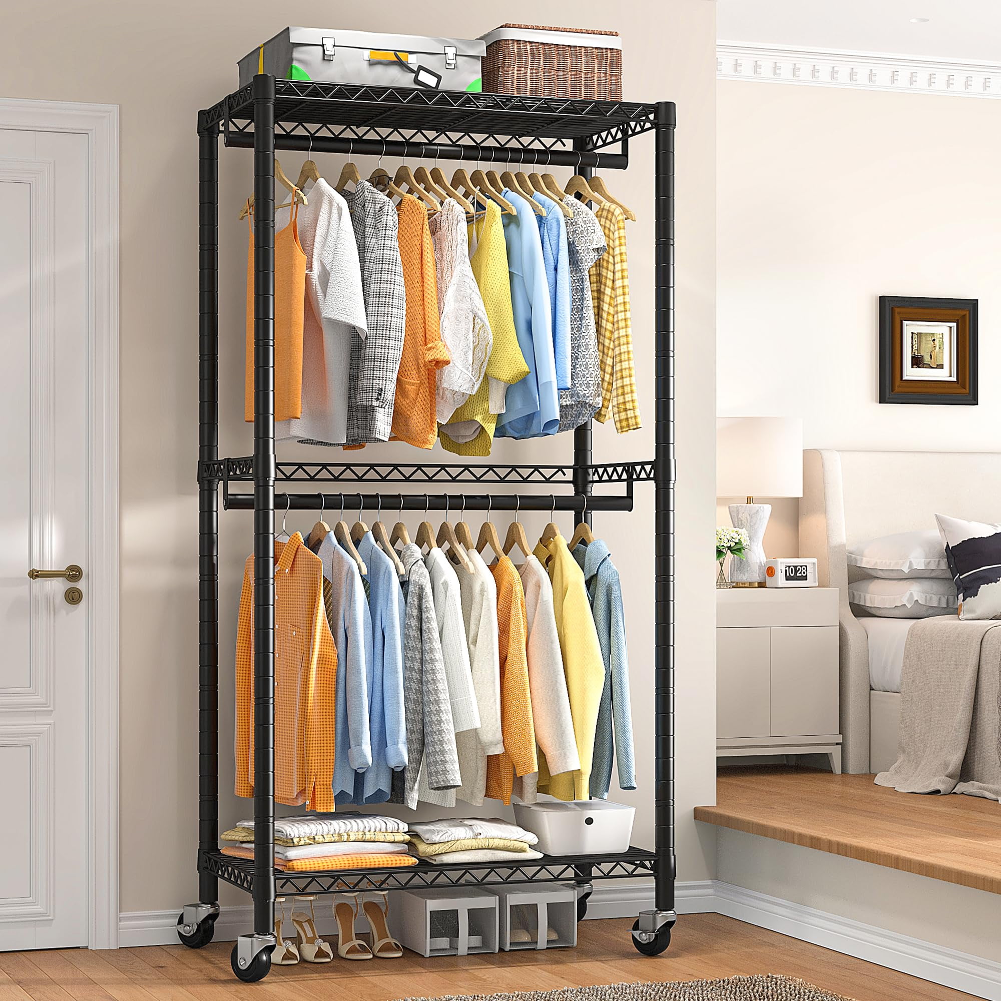Clothes Rack, Heavy Duty Clothing Rack for Hanging Clothes, Clothing Rack with Wheels, Adjustable Metal Garment Rack, 15.7 Clothes Rack, Heavy Duty Clothing Rack for Hanging Clothes, Clothing Rack with Wheels, Adjustable Metal Garment Rack, 15.7