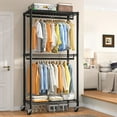 thumbnail image 6 of Clothes Rack, Heavy Duty Clothing Rack for Hanging Clothes, Clothing Rack with Wheels, Adjustable Metal Garment Rack, 15.7"D x 35.5"W x 79"H, Black, 6 of 8