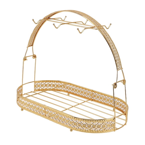 Soporte de Tope de Hierro Fdit Premium Con 6 Ganchos: Organizador de Taza de Café de Servicio Pesado, Estante de Secado de Platos y Cesta de Almacenamiento para Mostrador de