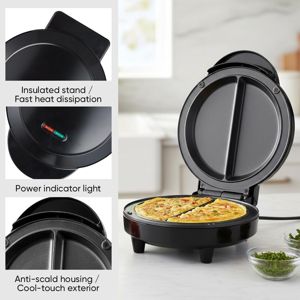 Saker Dual Zone Omelette Maker – Non Stick Double Egg Cooker with Fast Heating, Compact 1000W Breakfast Kitchen Appliance for Daily Home Cooking Use