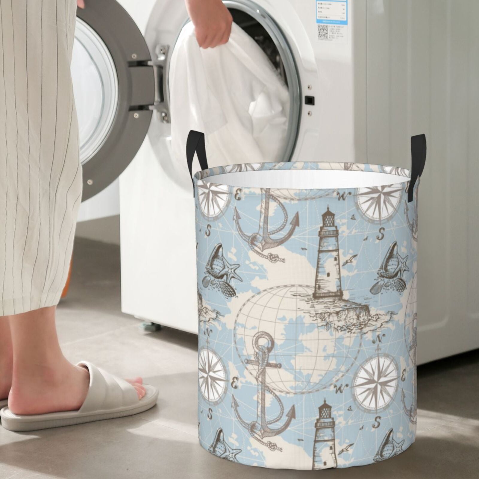 Large Laundry Basket with Handles - vintage Lighthouse anchor cool Kids Baby Dirty Clothes Laundry Hamper for Bedroom Aesthetic