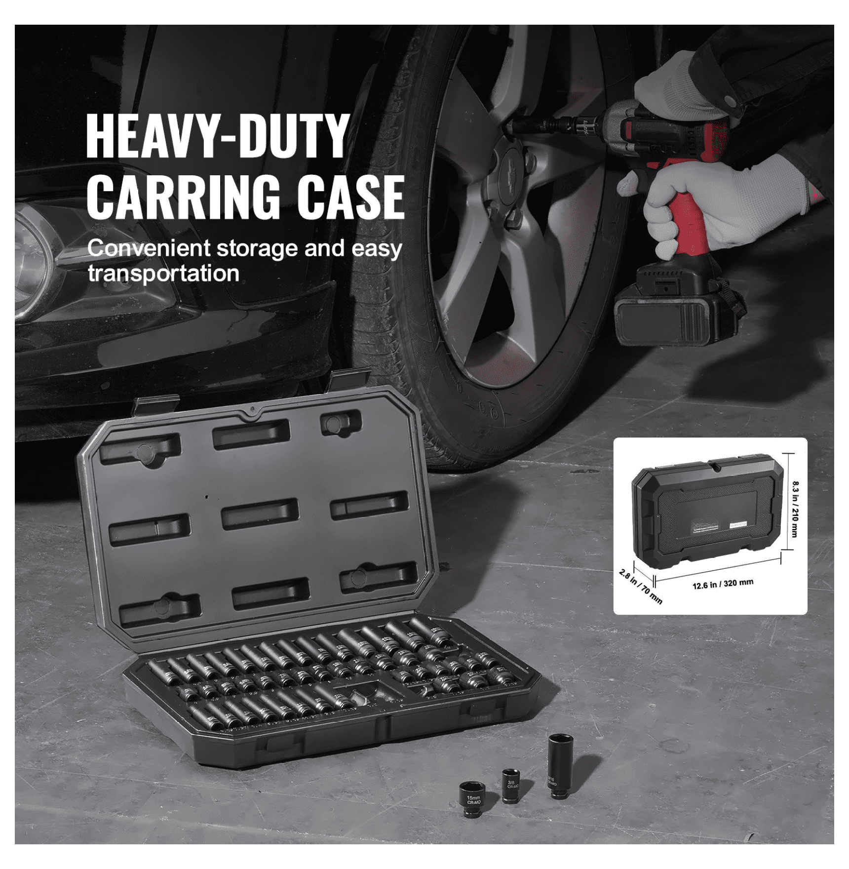Impact Socket Set 48pcs 1/4 Drive - 6-Point Bit Ratchet Tool Kit with Case, CR-MO Steel, Metric/SAE, Automotive Repair & Industrial Use